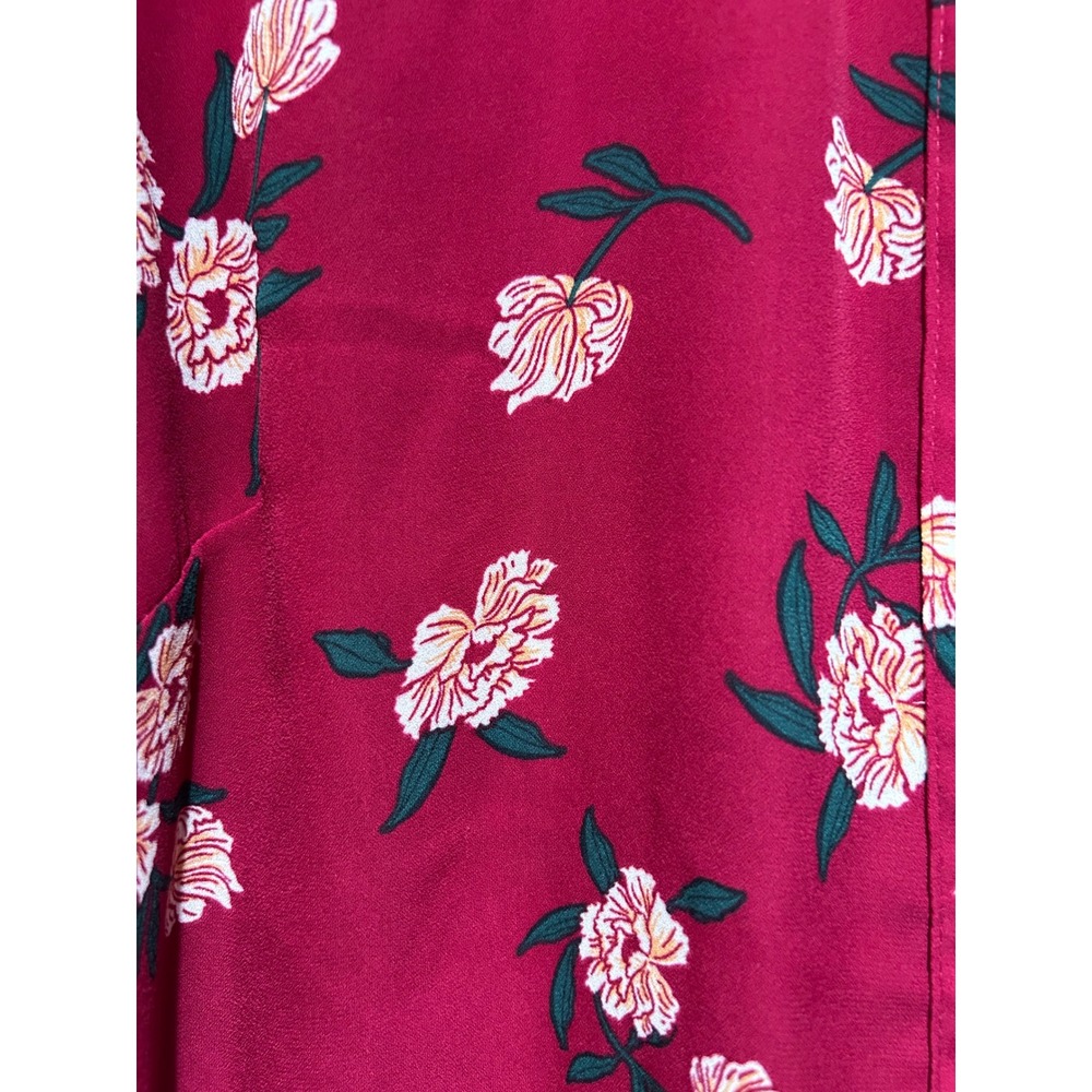 Banana Republic Womens MP Classic Fit Floral Button Up Blouse Berry Red Long Slv - Picture 4 of 9